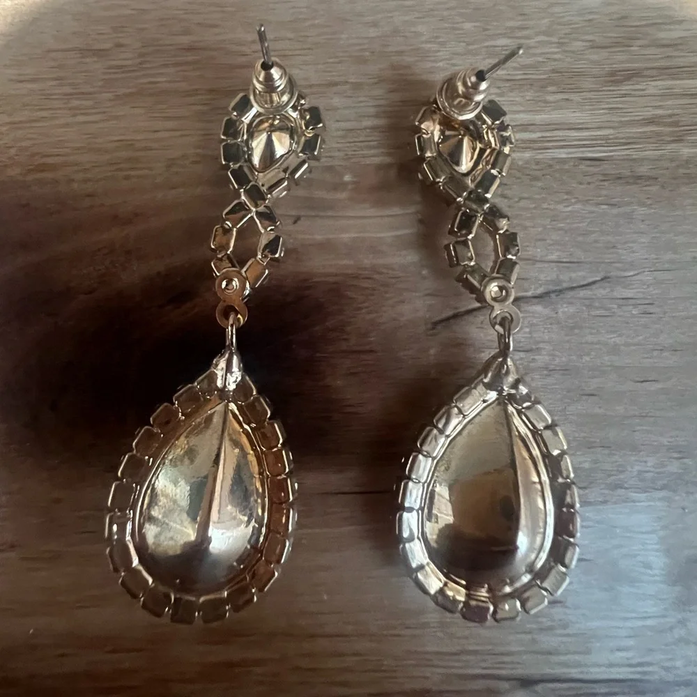 Long Drop Yellow Stone with Rhinestones Costume Jewlery ~ Great condition - Picture 7 of 10